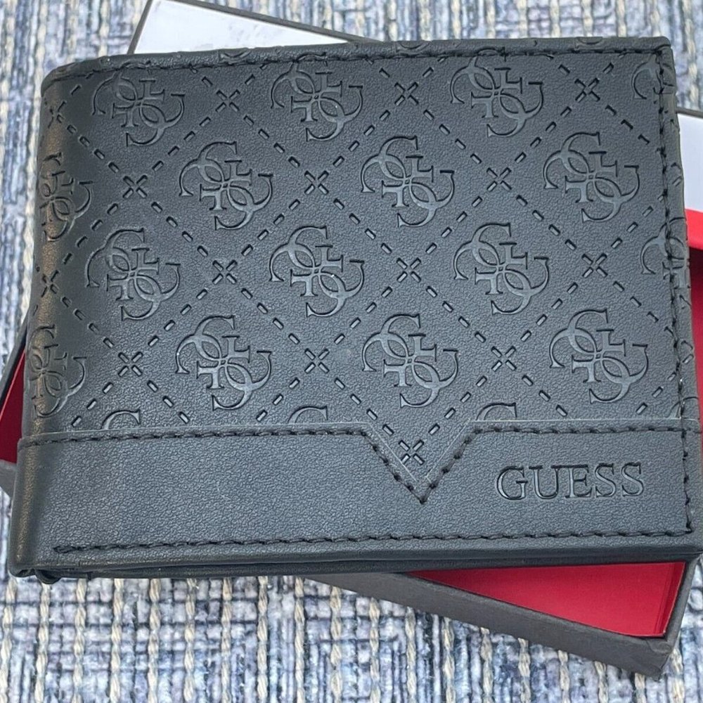 Guess Men Wallet Black Leather Card Holder Billfold Purse Bifold Wallet In a Box - Picture 2 of 12